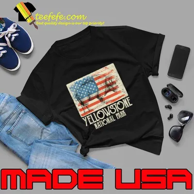 Yellowstone National Park Buffalo Bison American Flag Yellowstone T-Shirt