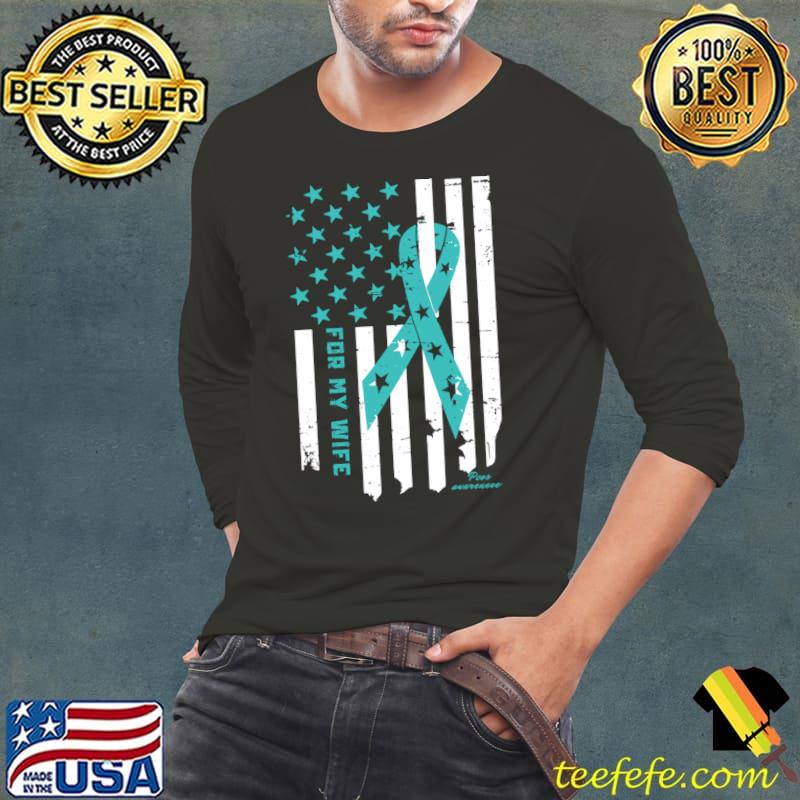 American flag Teal Ribbon For my Wife PCOS Awareness T-Shirt Long Sleeve Tee American flag Teal Ribbon For my Wife PCOS Awareness T-Shirt Long Sleeve Tee