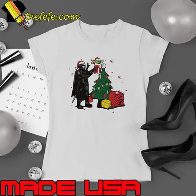 Baby Grogu And Din The Mandalorian Decorating Christmas Tree Shirt