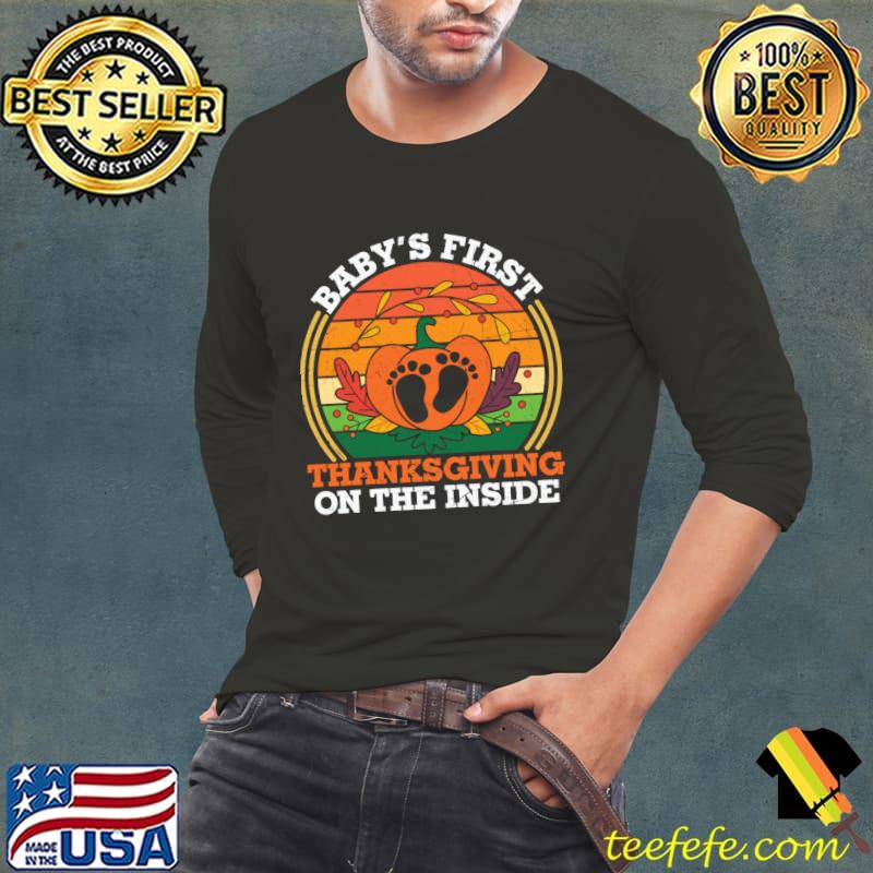 Baby's first thanksgiving on the inside pumkin vintage sunset T-Shirt Long Sleeve Tee Baby's first thanksgiving on the inside pumkin vintage sunset T-Shirt Long Sleeve Tee