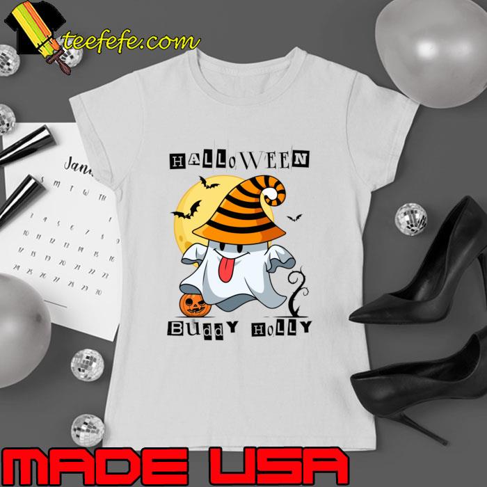 Halloween buddy holly ghost wear hat witch bats moon T-Shirt