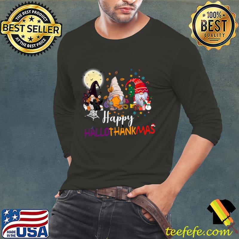 Halloween Thanksgiving Christmas Happy HalloThanksMas Gnomes Moon T-Shirt Long Sleeve Tee Halloween Thanksgiving Christmas Happy HalloThanksMas Gnomes Moon T-Shirt Long Sleeve Tee