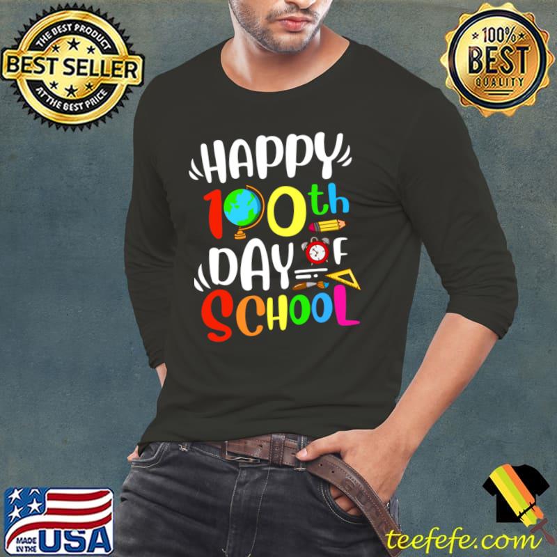 Happy 100th Day of School 100th Day of School Global Pencil Teacher T-Shirt Long Sleeve Tee Happy 100th Day of School 100th Day of School Global Pencil Teacher T-Shirt Long Sleeve Tee