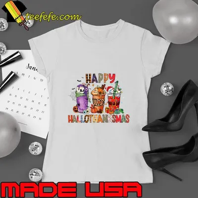Happy Hallothanksmas Coffee Latte Halloween Thanksgiving Leopard T-Shirt