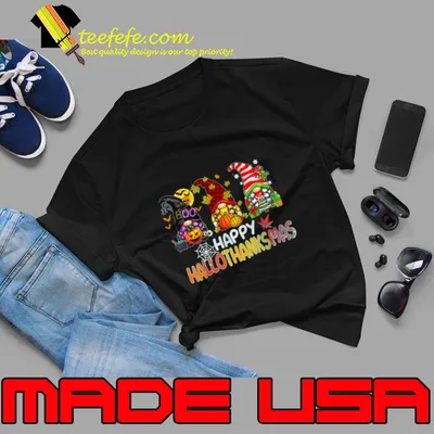 Happy hallothanksmas three gnomes xmas thanksgiving halloween moon T-Shirt