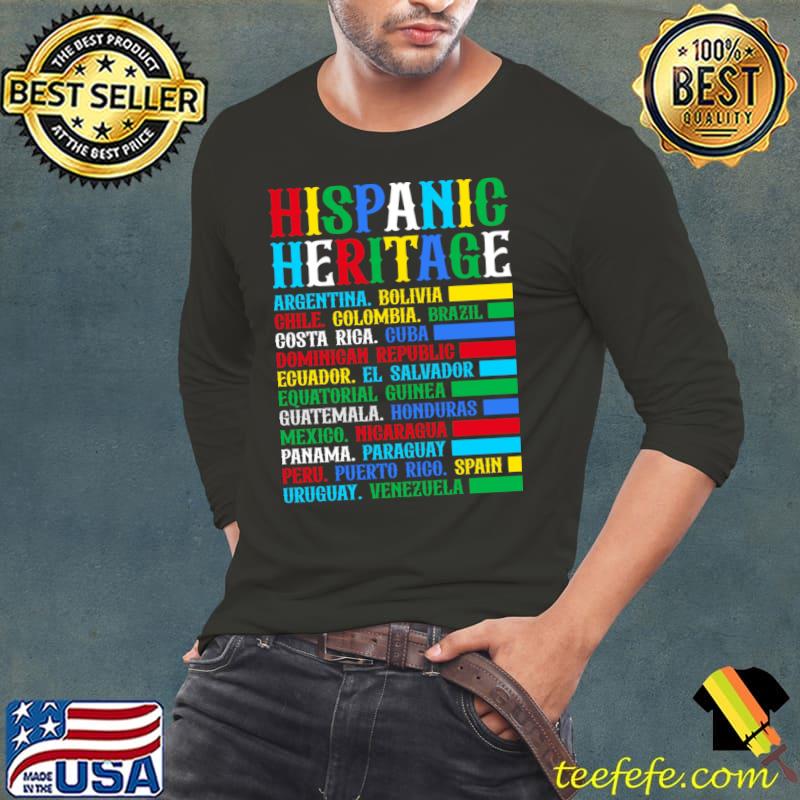 Hispanic Heritage Month National Latino Countries Flag T-Shirt Long Sleeve Tee Hispanic Heritage Month National Latino Countries Flag T-Shirt Long Sleeve Tee