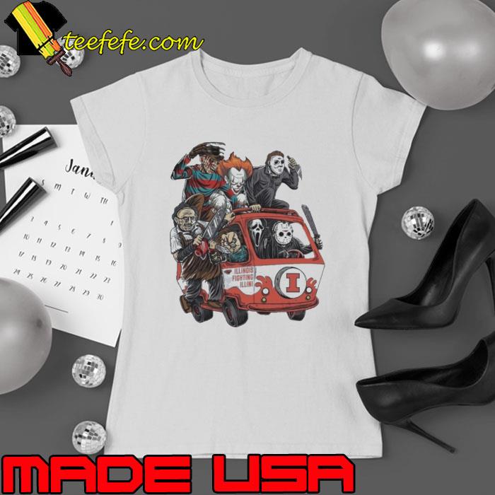 Illinois Fighting Illini Horror Movies Characters Bus Halloween 2023 Shirt Ladies tee Illinois Fighting Illini Horror Movies Characters Bus Halloween 2023 Shirt Ladies tee