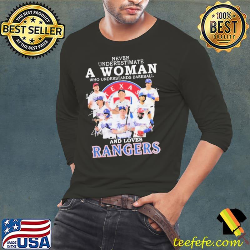 Never Underestimate A Woman Who Understands Baseball And Loves Rangers signatures Shirt Long Sleeve Tee Never Underestimate A Woman Who Understands Baseball And Loves Rangers signatures Shirt Long Sleeve Tee