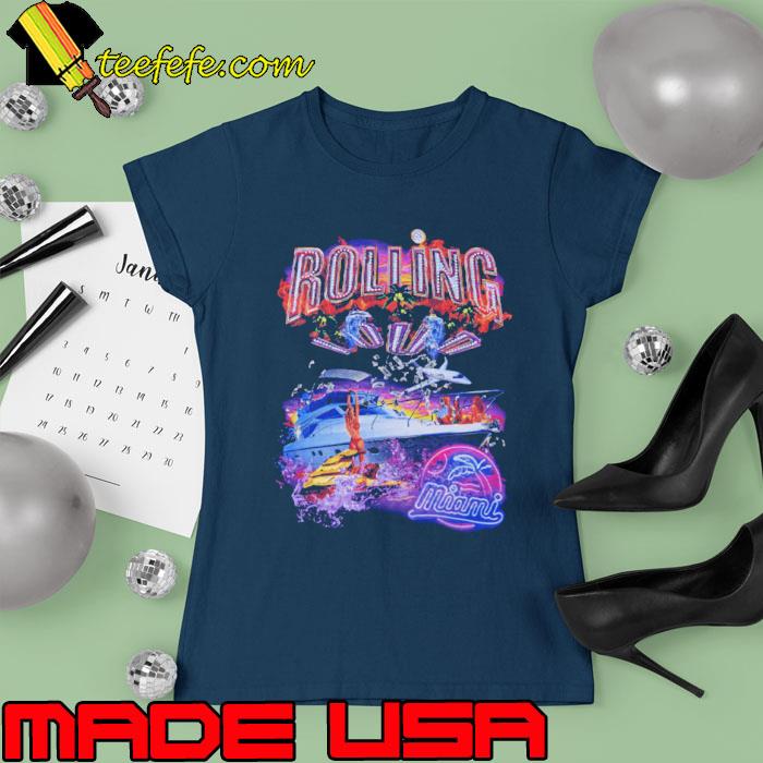 Rolling Miami 23 Yacht Party Bling Black Shirt Ladies tee Rolling Miami 23 Yacht Party Bling Black Shirt Ladies tee