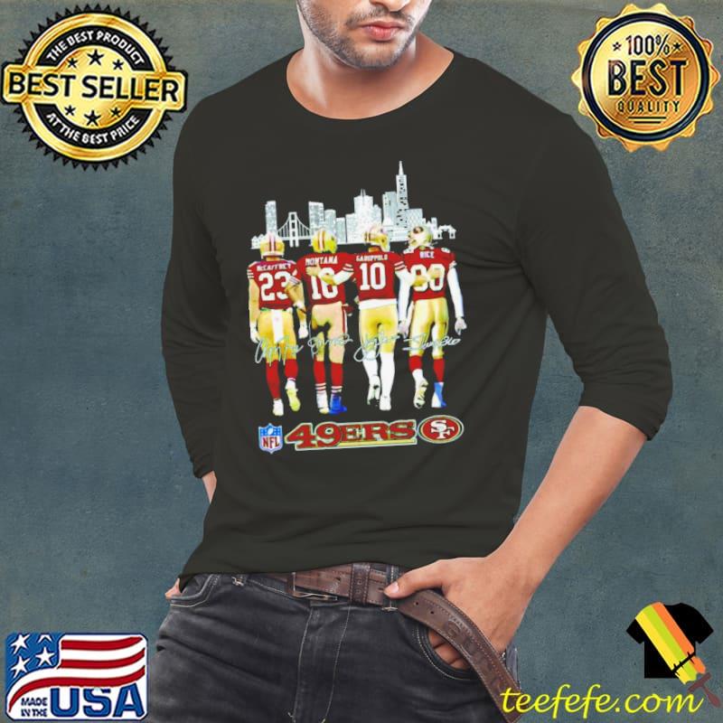 San Francisco 49ers McCaffrey Montana Garoppolo Rice city signature s Long Sleeve Tee San Francisco 49ers McCaffrey Montana Garoppolo Rice city signature s Long Sleeve Tee