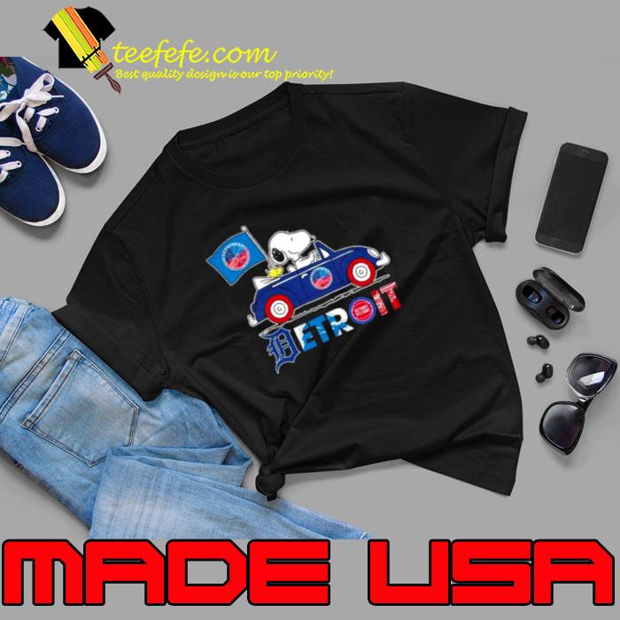 Snoopy And Woodstock Driver Car Detroit City Sports Tigers Lions Pistons And Red Wings shirt
