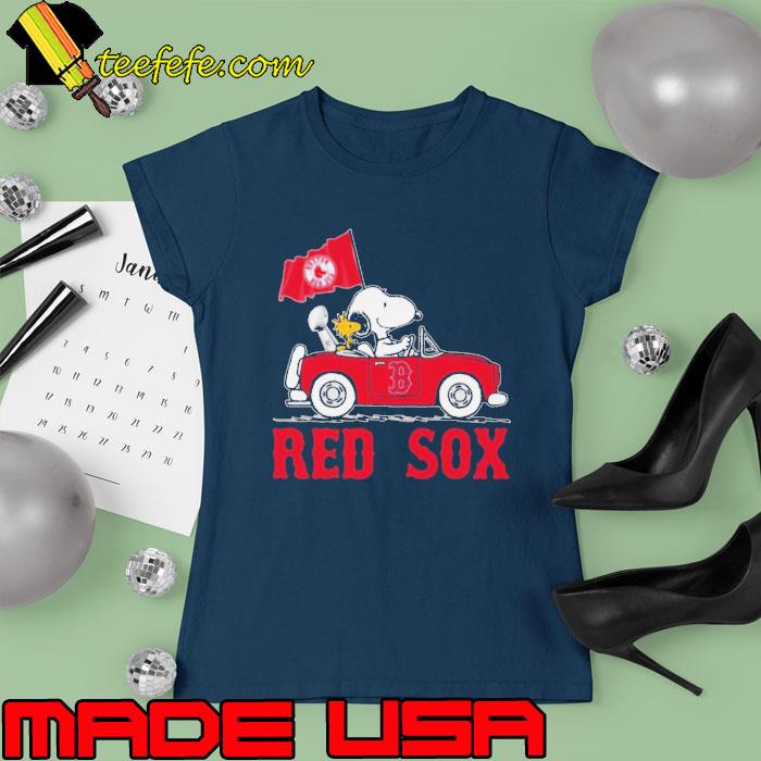 Snoopy And Woodstock Driving Car Boston Red Sox Shirt Ladies tee Snoopy And Woodstock Driving Car Boston Red Sox Shirt Ladies tee