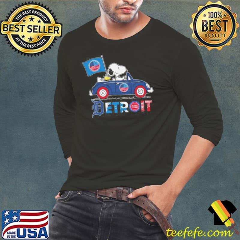 Snoopy And Woodstock Driving Car Detroit Team Sports s Long Sleeve Tee Snoopy And Woodstock Driving Car Detroit Team Sports s Long Sleeve Tee