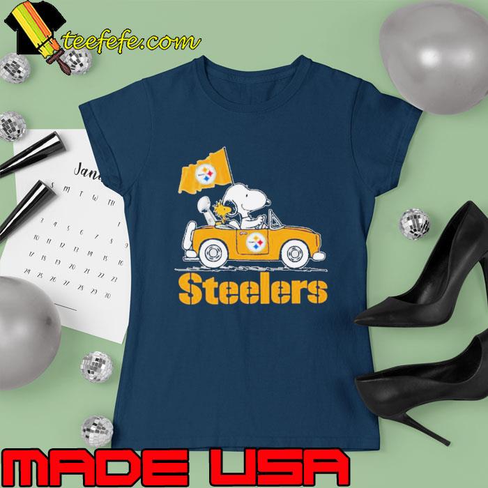 Snoopy And Woodstock Driving Car Pittsburgh Steelers s Ladies tee Snoopy And Woodstock Driving Car Pittsburgh Steelers s Ladies tee