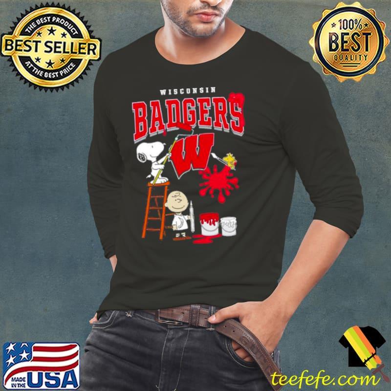 The Peanuts Charlie Snoopy and Woodstock Wall paint Wisconsin Badgers s Long Sleeve Tee The Peanuts Charlie Snoopy and Woodstock Wall paint Wisconsin Badgers s Long Sleeve Tee