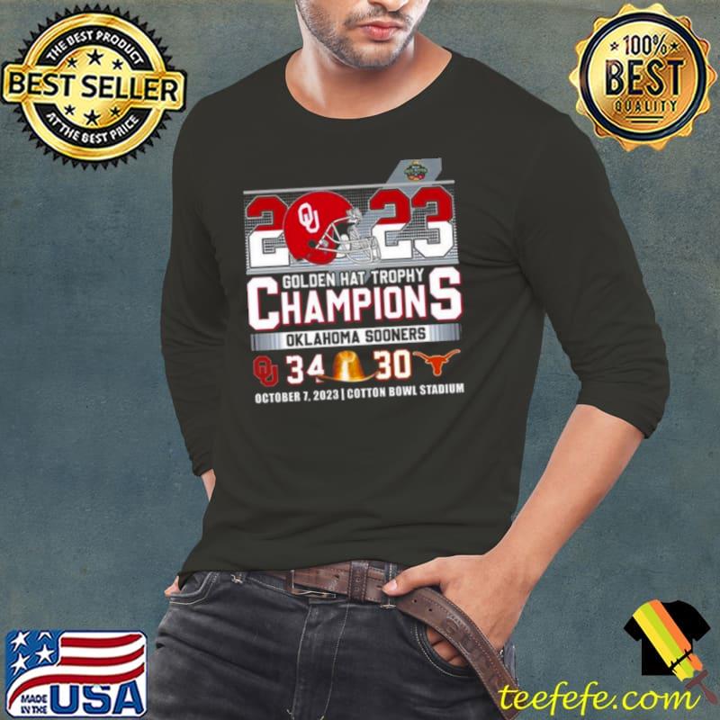 2023 Golden Hat Trophy Champions Oklahoma Sooners 34 30 Texas Longhorns s Long Sleeve Tee 2023 Golden Hat Trophy Champions Oklahoma Sooners 34 30 Texas Longhorns s Long Sleeve Tee
