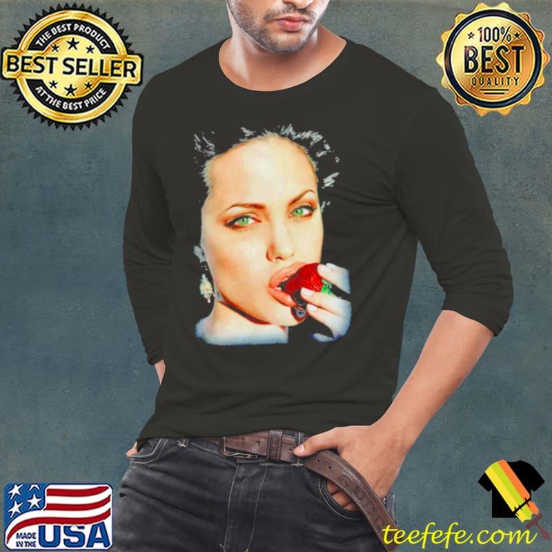 Angelina Jolie Bite Strawberry s Long Sleeve Tee Angelina Jolie Bite Strawberry s Long Sleeve Tee