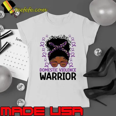 Domestic Violence Warrior Messy Bun Hair Leopard Ribbon T-Shirt
