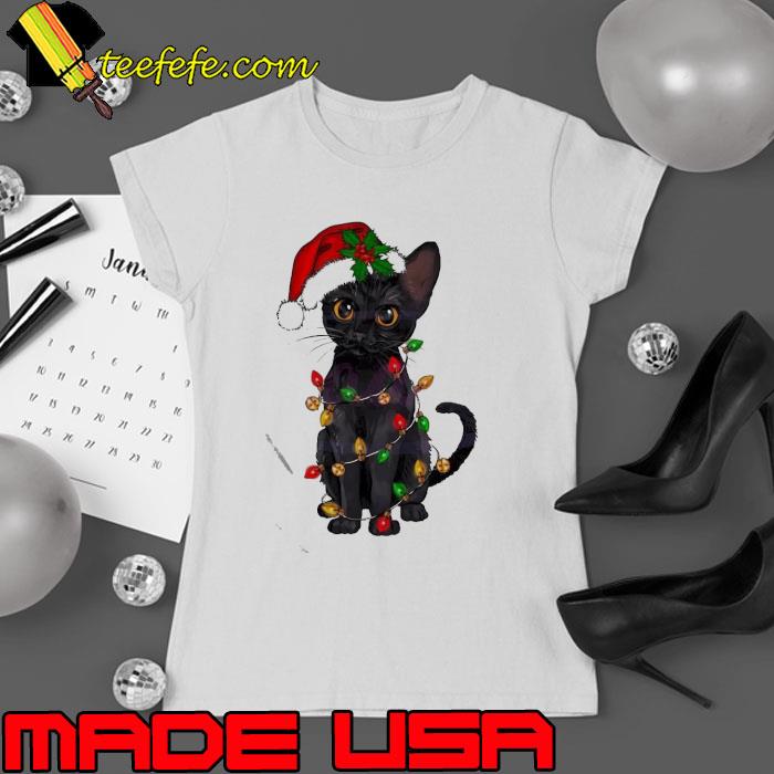 Funny Christmas Santa Black Cat Bling Shirt Ladies tee Funny Christmas Santa Black Cat Bling Shirt Ladies tee