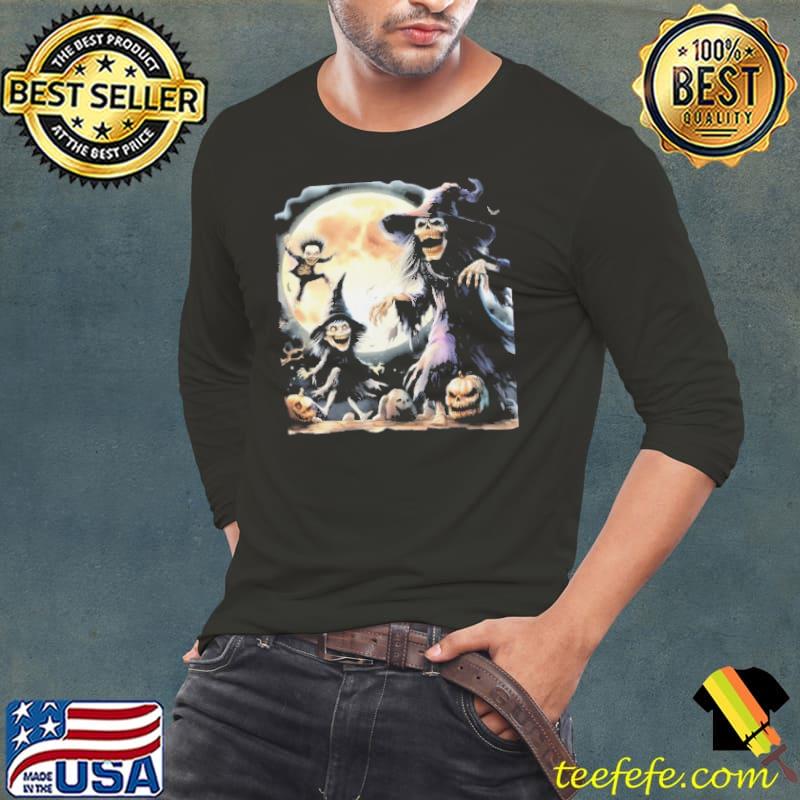 Ghost and Witch Dancing Under the Moon Halloween Art Shirt Long Sleeve Tee Ghost and Witch Dancing Under the Moon Halloween Art Shirt Long Sleeve Tee