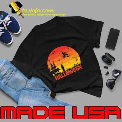 Halloween Night with witch bats vintage sunset T-Shirt