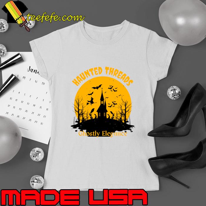 Haunted Threads Ghostly Elegance in the Shadows Moon Bats Halloween T-Shirt