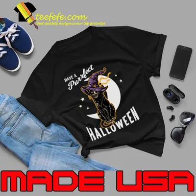 Have a perfect Halloween black cat witch hat moon T-Shirt