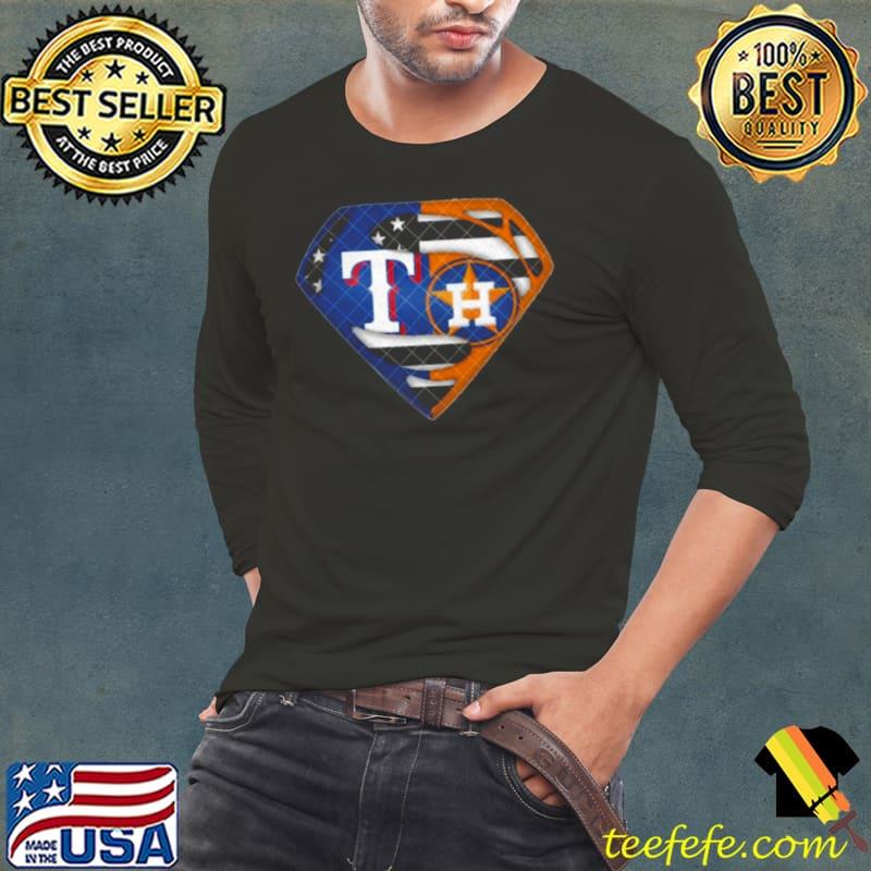 Houston Astros vs Texas Rangers Baseball Super Hero Shirt Long Sleeve Tee Houston Astros vs Texas Rangers Baseball Super Hero Shirt Long Sleeve Tee