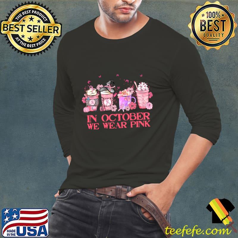 In october we wear pink coffee leopard breast cancer T-Shirt Long Sleeve Tee In october we wear pink coffee leopard breast cancer T-Shirt Long Sleeve Tee