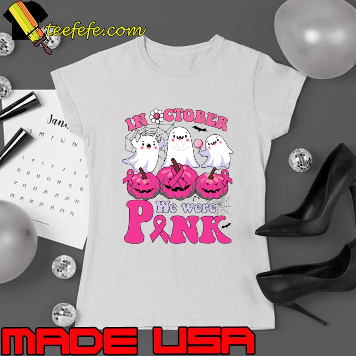 In October We Wear Pink Ghost Bats Breast Cancer Awareness Halloween T-Shirt