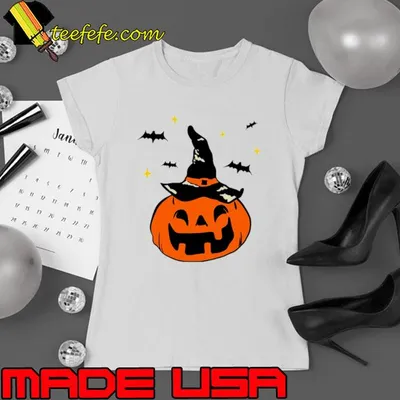 Jack o’ lantern witches hat and bats shirt