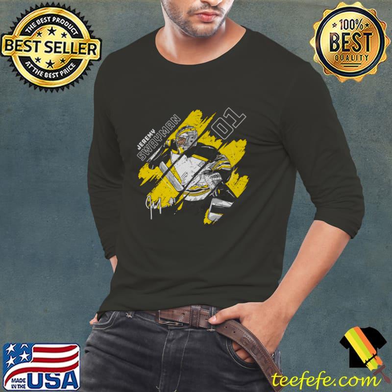 Jeremy Swayman Signature American professional ice hockey goaltender Boston Stripes T-Shirt Jeremy Swayman Signature American professional ice hockey goaltender Boston Stripes T-Shirt