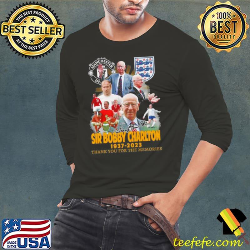 Manchester United Sir Bobby Charlton 1937 2023 Thank You For The Memories Signature Shirt Long Sleeve Tee Manchester United Sir Bobby Charlton 1937 2023 Thank You For The Memories Signature Shirt Long Sleeve Tee