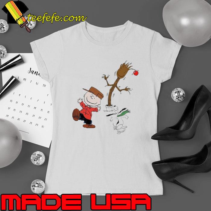 Merry xmas charlie brown and snoopy and groot shirt