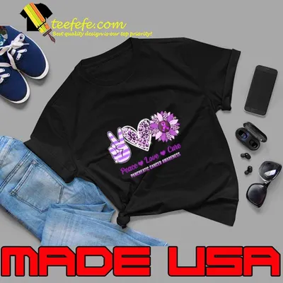 Peace Love Cure Leopard Sunflower Ribbon Pancreatic Cancer Awareness T-Shirt