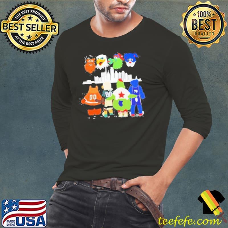 Philadelphia Sports Teams Mascots Gritty Swoop Phanatic And Franklin The Dog Shirt Long Sleeve Tee Philadelphia Sports Teams Mascots Gritty Swoop Phanatic And Franklin The Dog Shirt Long Sleeve Tee