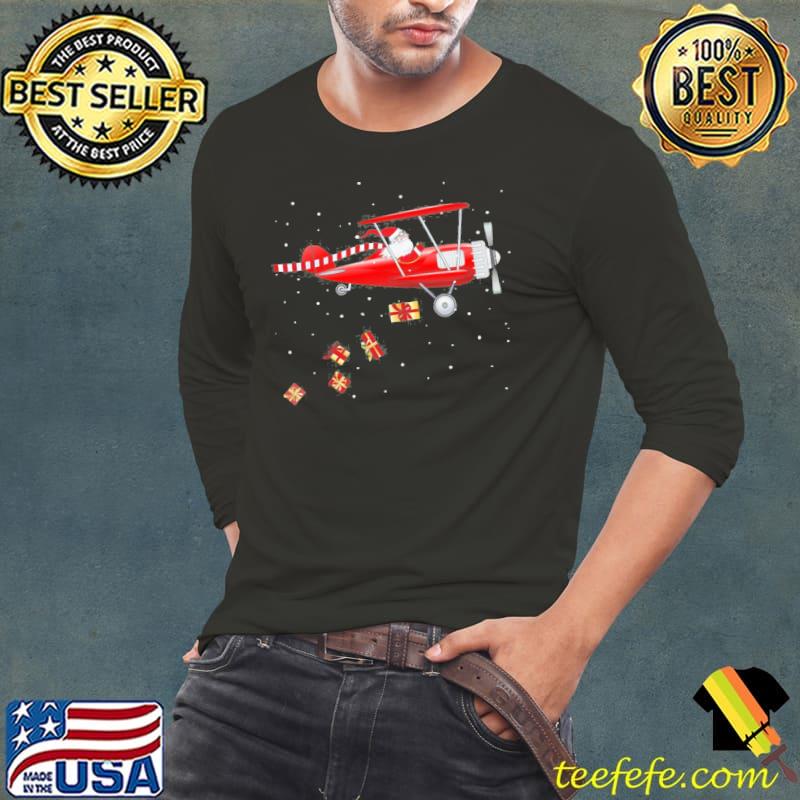 Santa Claus Pilot Flying Airplane Tee Christmas Shirt Long Sleeve Tee Santa Claus Pilot Flying Airplane Tee Christmas Shirt Long Sleeve Tee