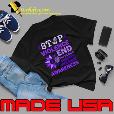 Stop Violence End The Silence Domestic Violence Awareness Purple Ribbon Sunflower Shirt