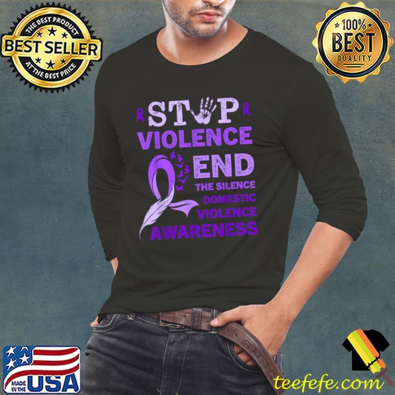 Stop Violence End The Silence Family Domestic Violence Awareness Purple Ribbon T-Shirt Long Sleeve Tee Stop Violence End The Silence Family Domestic Violence Awareness Purple Ribbon T-Shirt Long Sleeve Tee