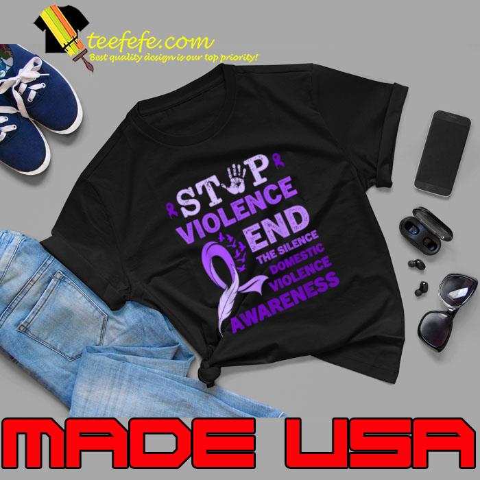 Stop Violence End The Silence Family Domestic Violence Awareness Purple Ribbon T-Shirt