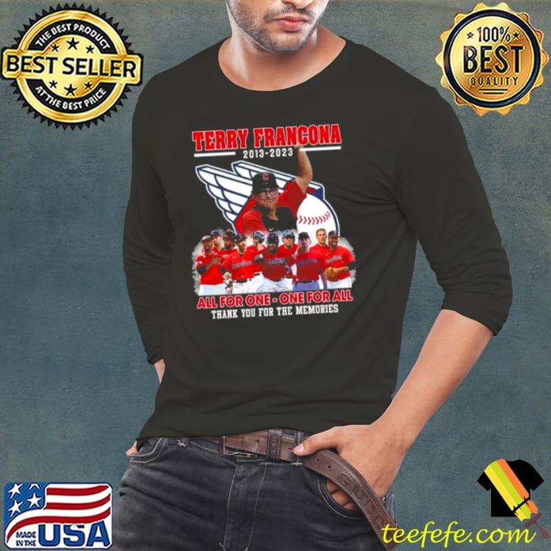 Terry francona Cleveland indians cardinals 2013 2023 all for one one for all thank you for the memories s Long Sleeve Tee Terry francona Cleveland indians cardinals 2013 2023 all for one one for all thank you for the memories s Long Sleeve Tee