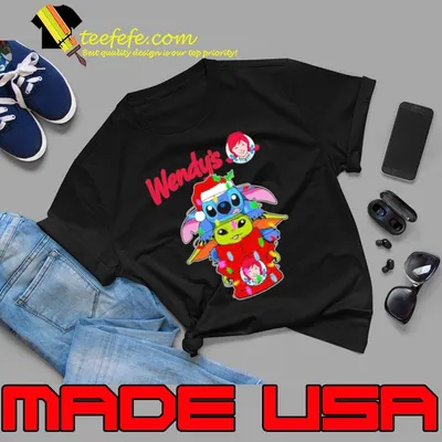 Wendy's baby yoda and baby stitch lights merry christmas shirt