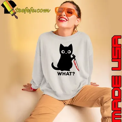 What black cat with knife blood halloween shirt