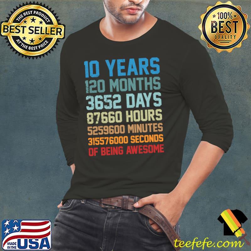 10 Years 120 Months Of Being Awesome 10th Birthday T-Shirt Long Sleeve Tee 10 Years 120 Months Of Being Awesome 10th Birthday T-Shirt Long Sleeve Tee