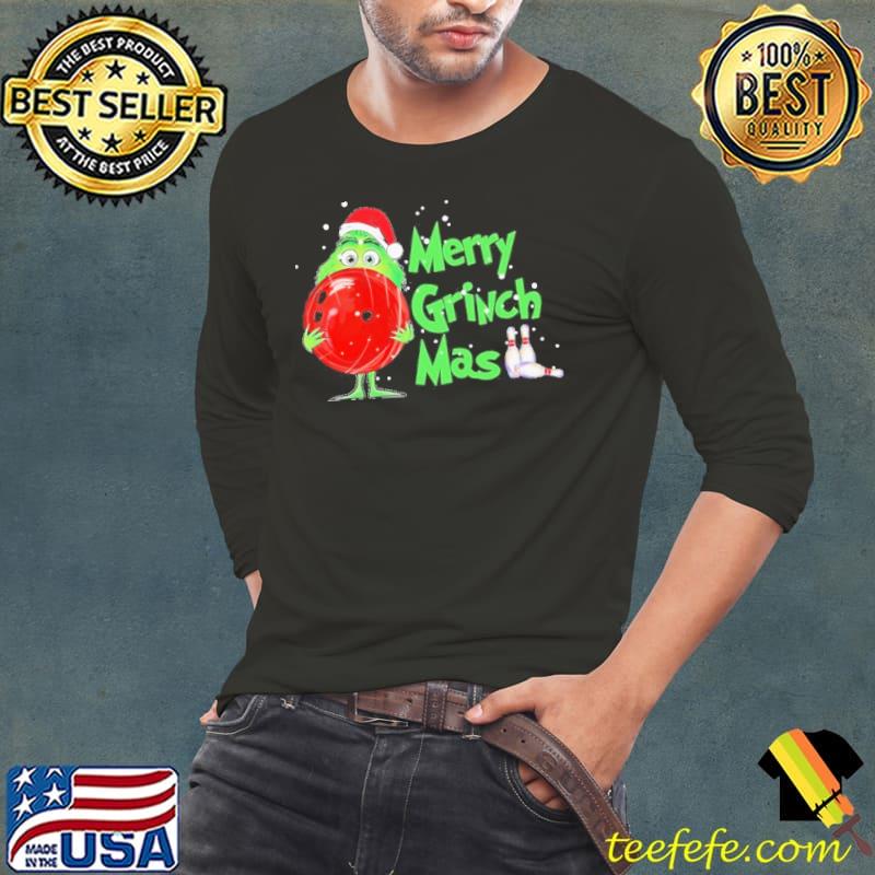 Baby Grinch Hat Santa Hug Bowling Merry Grinchmas Christmas Shirt