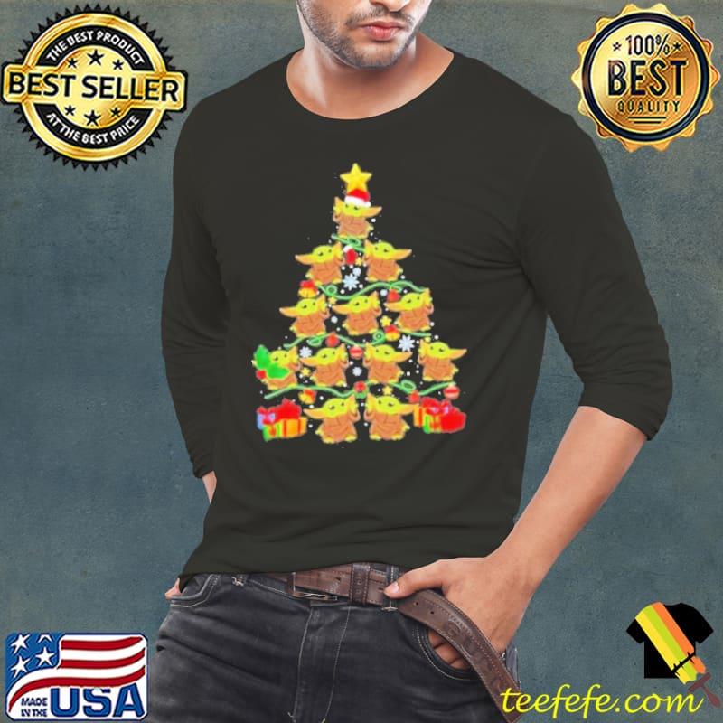 Baby Yoda santa tree merry christmas shirt