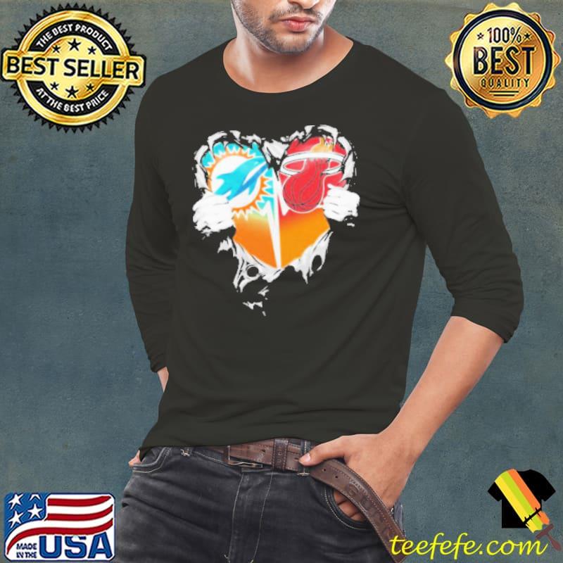 Blood Inside Miami Dolphins Vs Miami Heat Heart Shirt Long Sleeve Tee Blood Inside Miami Dolphins Vs Miami Heat Heart Shirt Long Sleeve Tee