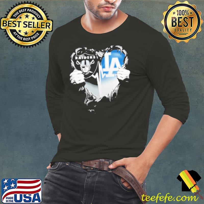 Blood Inside Oakland Raiders And Los Angeles Dodgers Heart Heartbeat Shirt Long Sleeve Tee Blood Inside Oakland Raiders And Los Angeles Dodgers Heart Heartbeat Shirt Long Sleeve Tee