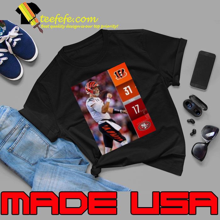Cincinnati Bengals Wins 31 17 San Francisco 49ers 2023 NFL Game Day Final Score Shirt Unisex Cincinnati Bengals Wins 31 17 San Francisco 49ers 2023 NFL Game Day Final Score Shirt Unisex
