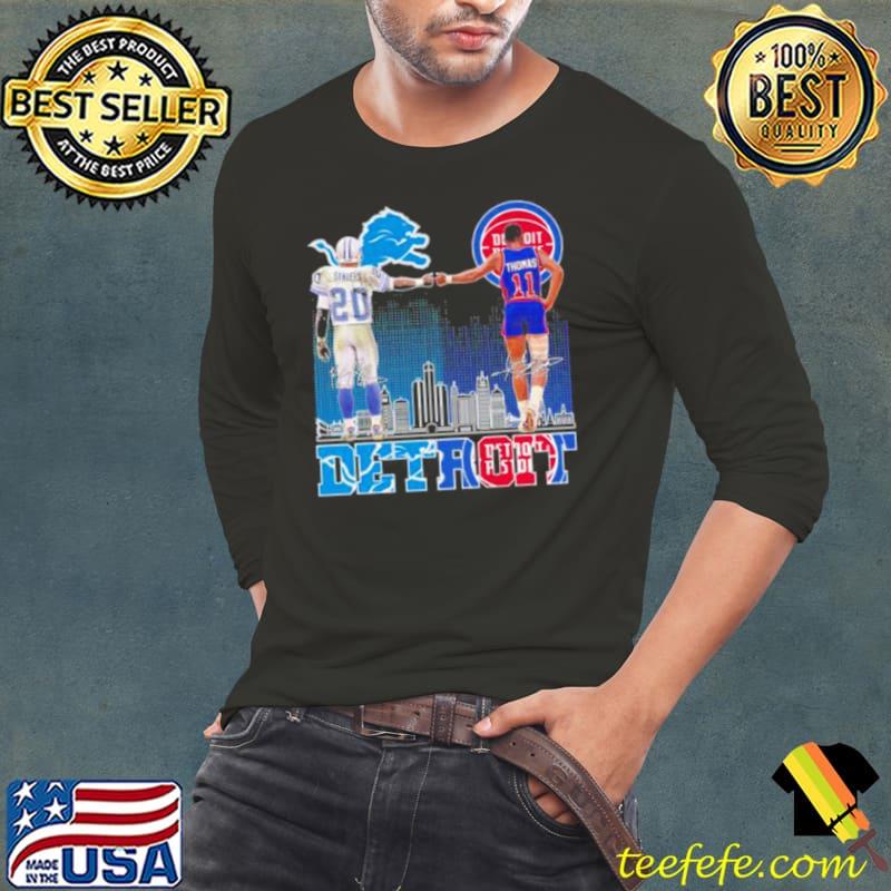 Detroit Lions Sanders and Detroit Pistons Thomas signatures s Long Sleeve Tee Detroit Lions Sanders and Detroit Pistons Thomas signatures s Long Sleeve Tee